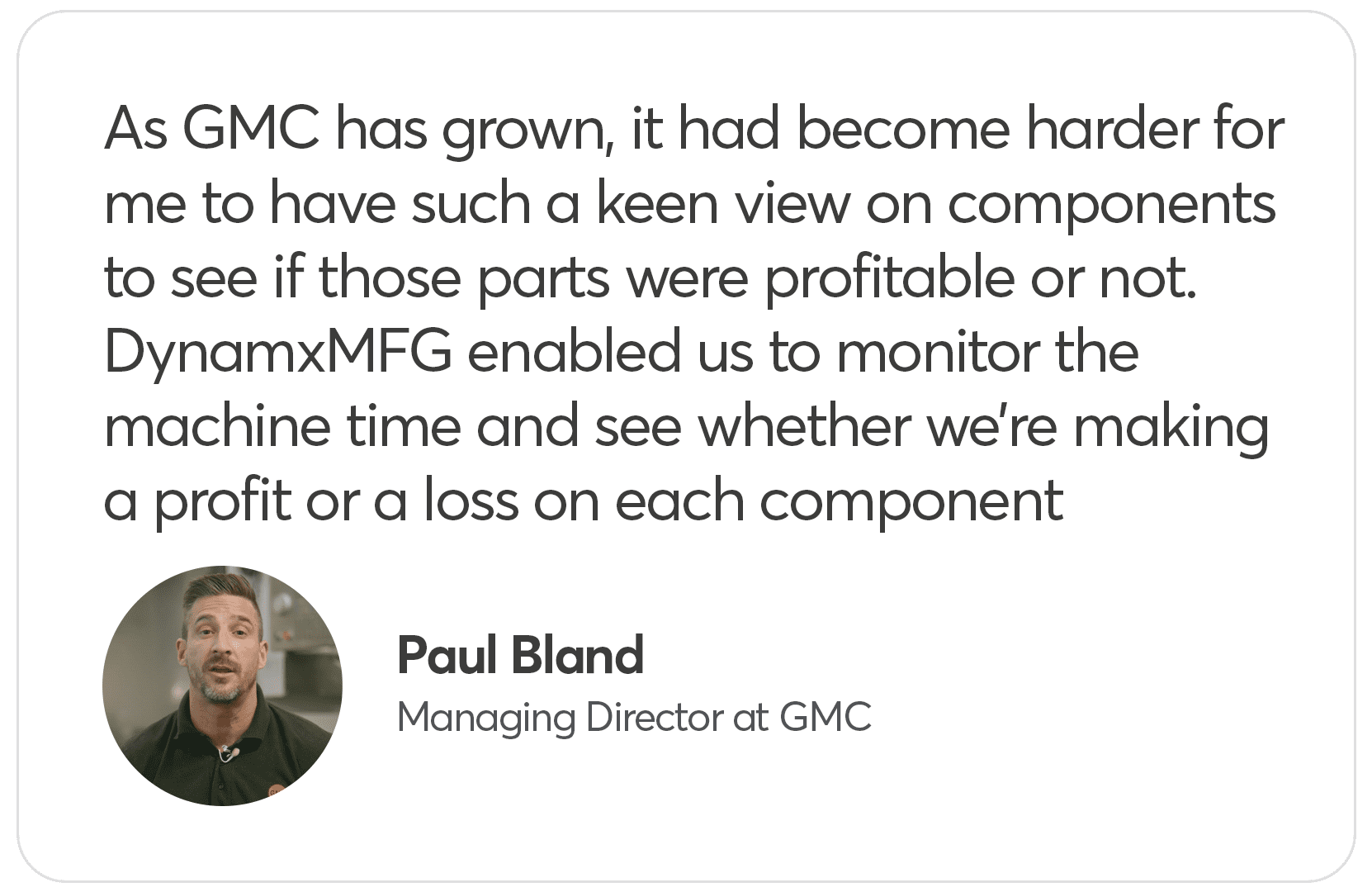 Managing component profitability with DynamxMFG software.