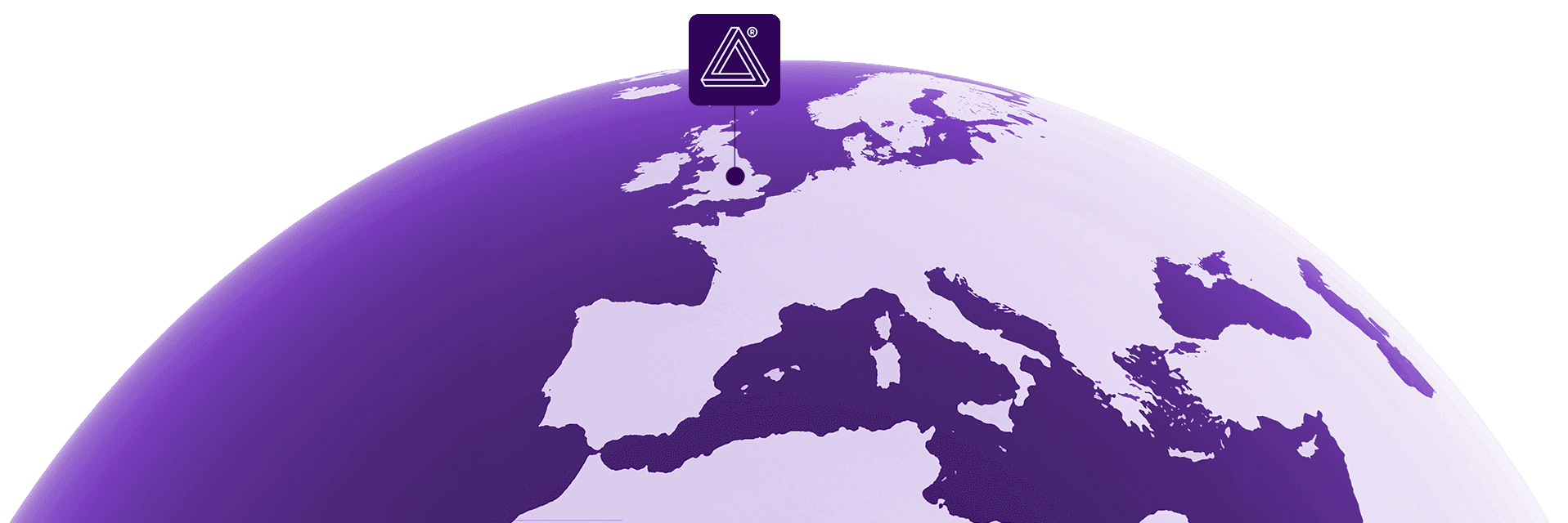 Purple globe highlighting Europe and United Kingdom.