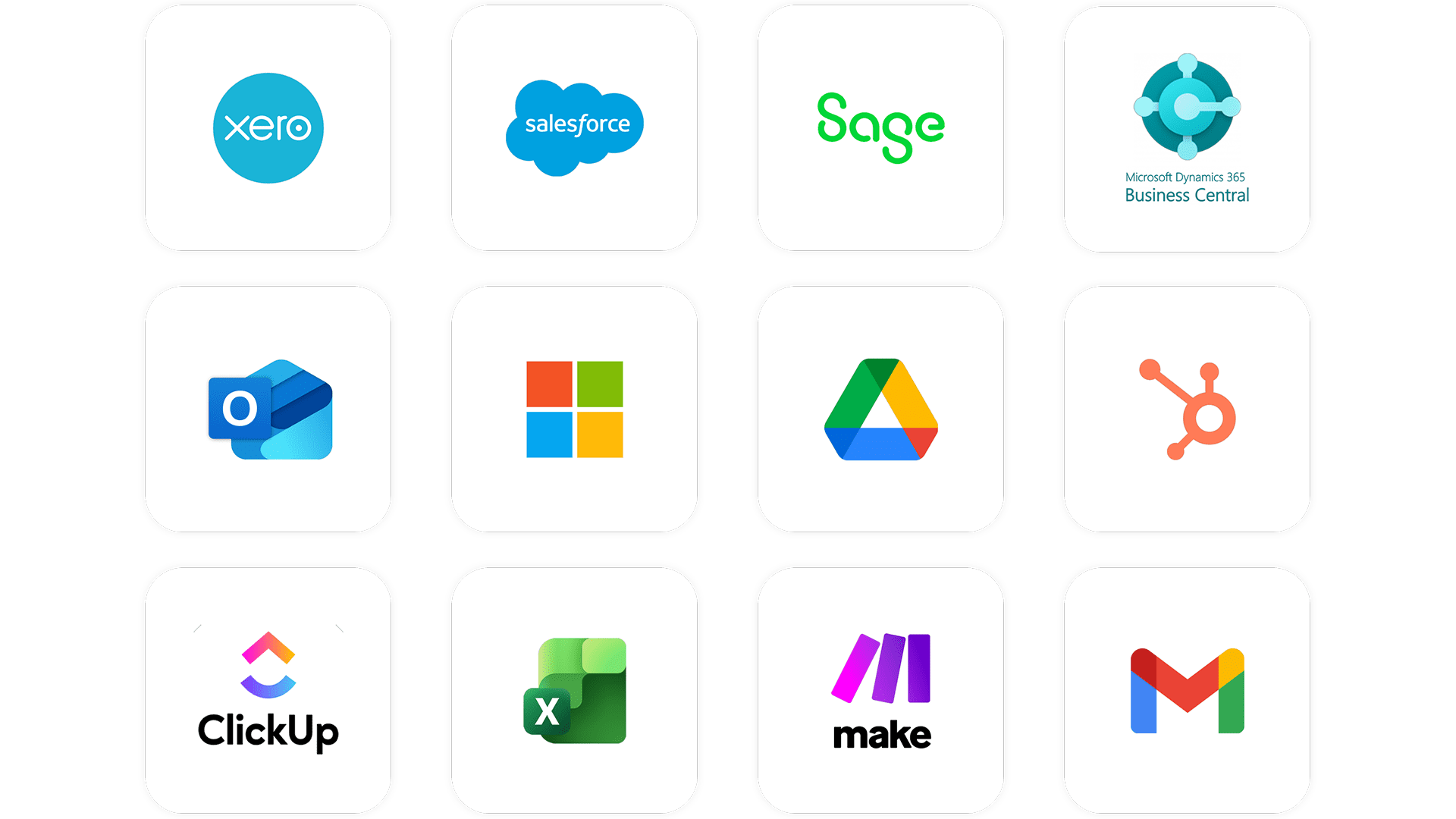 Logos of productivity and business software applications.
