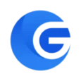 Blue stylized G logo with crescent shape