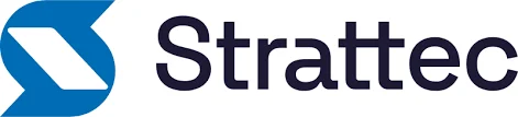 Strattec logo with blue stylized S icon