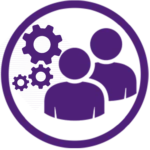 digital factory Purple team collaboration icon with gears