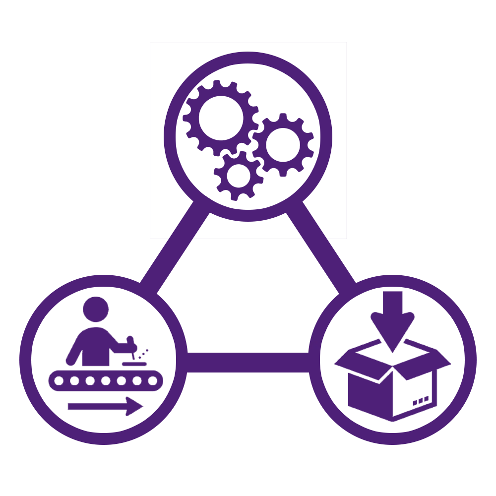 manufacturing execution system Abstract purple geometric cross shape on white background