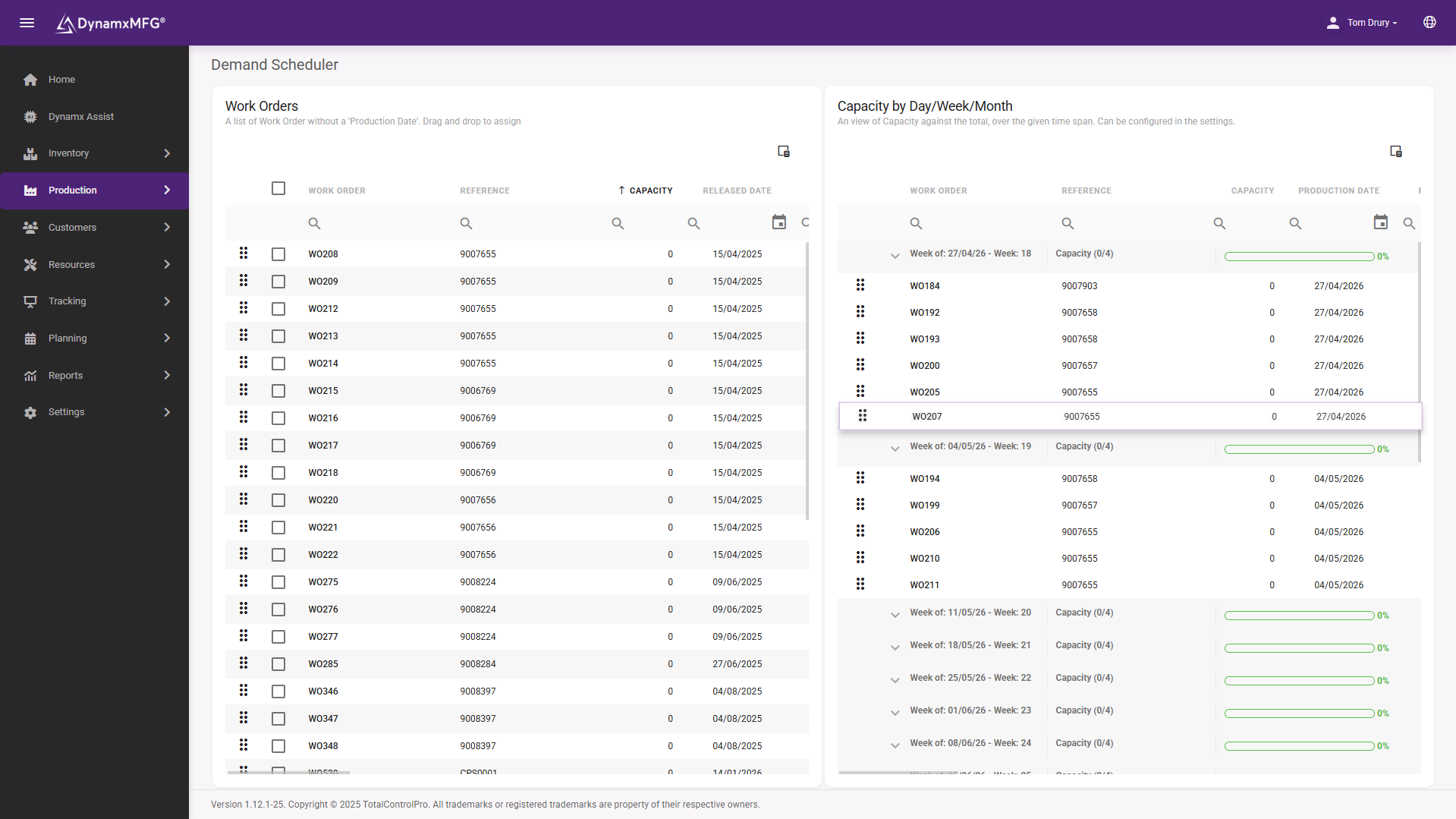 DynamxMFG production scheduler